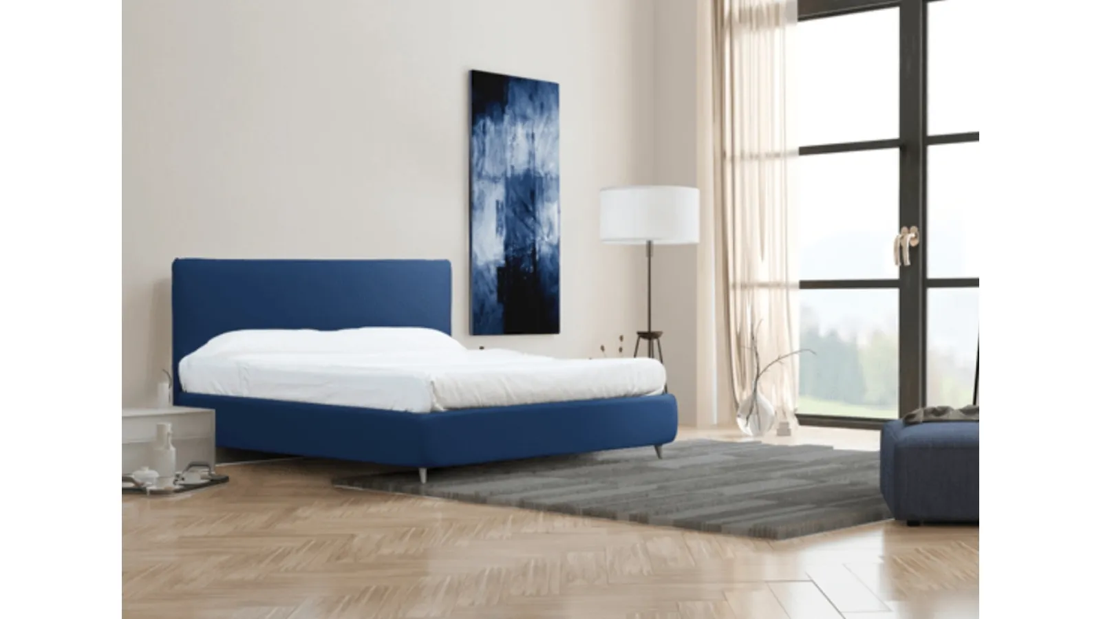 Letto imbottito in ecopelle Blu Verna di Florentiabed